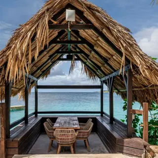 Oceana gazebo dining table overlooking the Caribbean Sea at Dreams Curacao, Willemstad