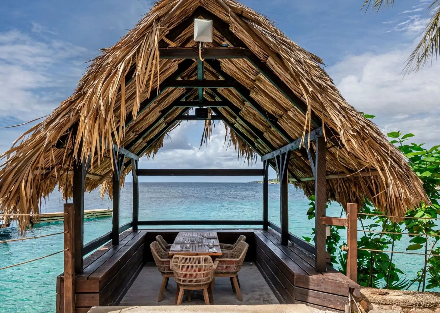 Oceana gazebo dining table overlooking the Caribbean Sea at Dreams Curacao, Willemstad