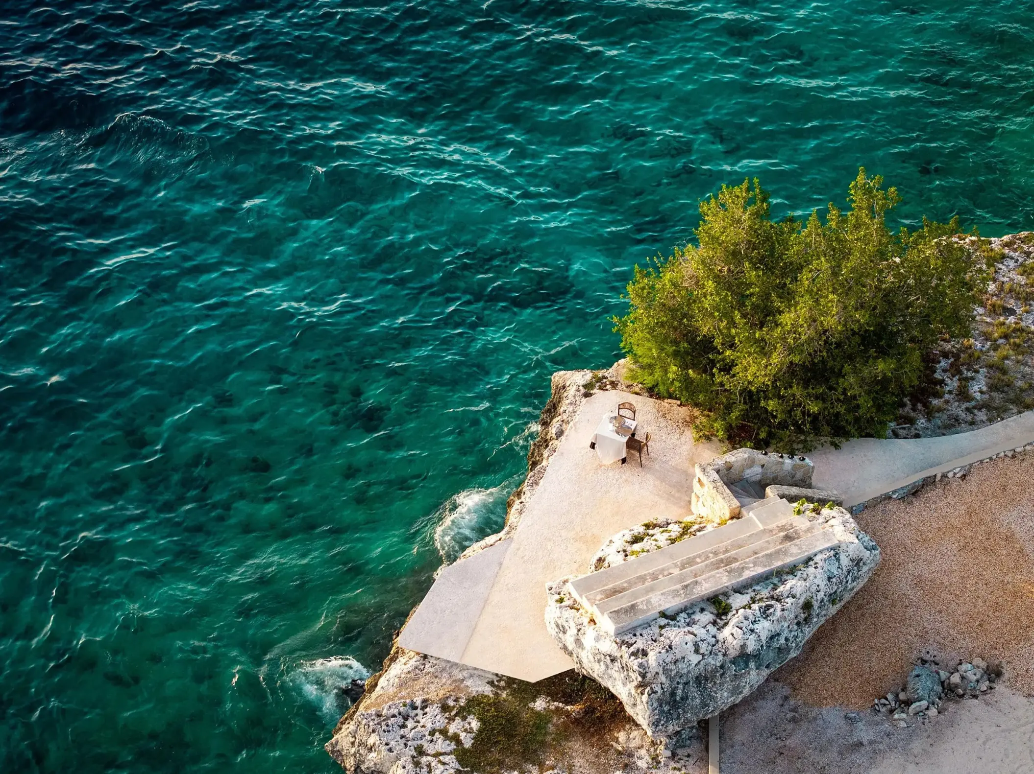 Aerial view of the Sunset Rock wedding ceremony venue at Dreams Curacao, Willemstad