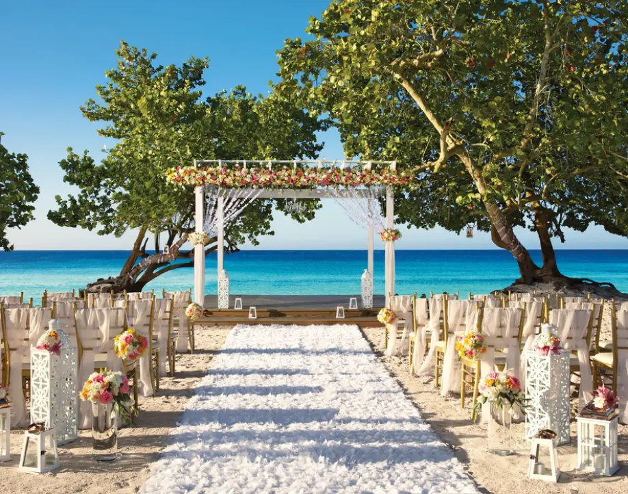 Beachfront wedding ceremony setup at Dreams Dominicus, La Romana
