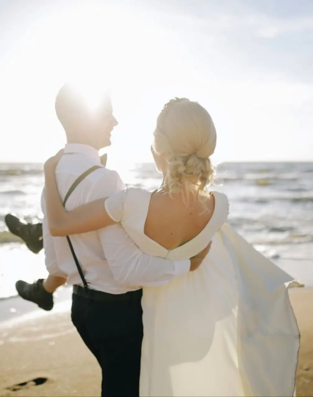 bride and groom on the beach