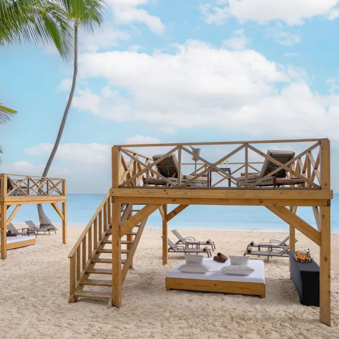 bali bed cabana on the beach at Dreams Flora Resort & Spa