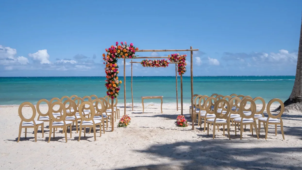 beach venue ceremony setup at Dreams Flora Resort & Spa