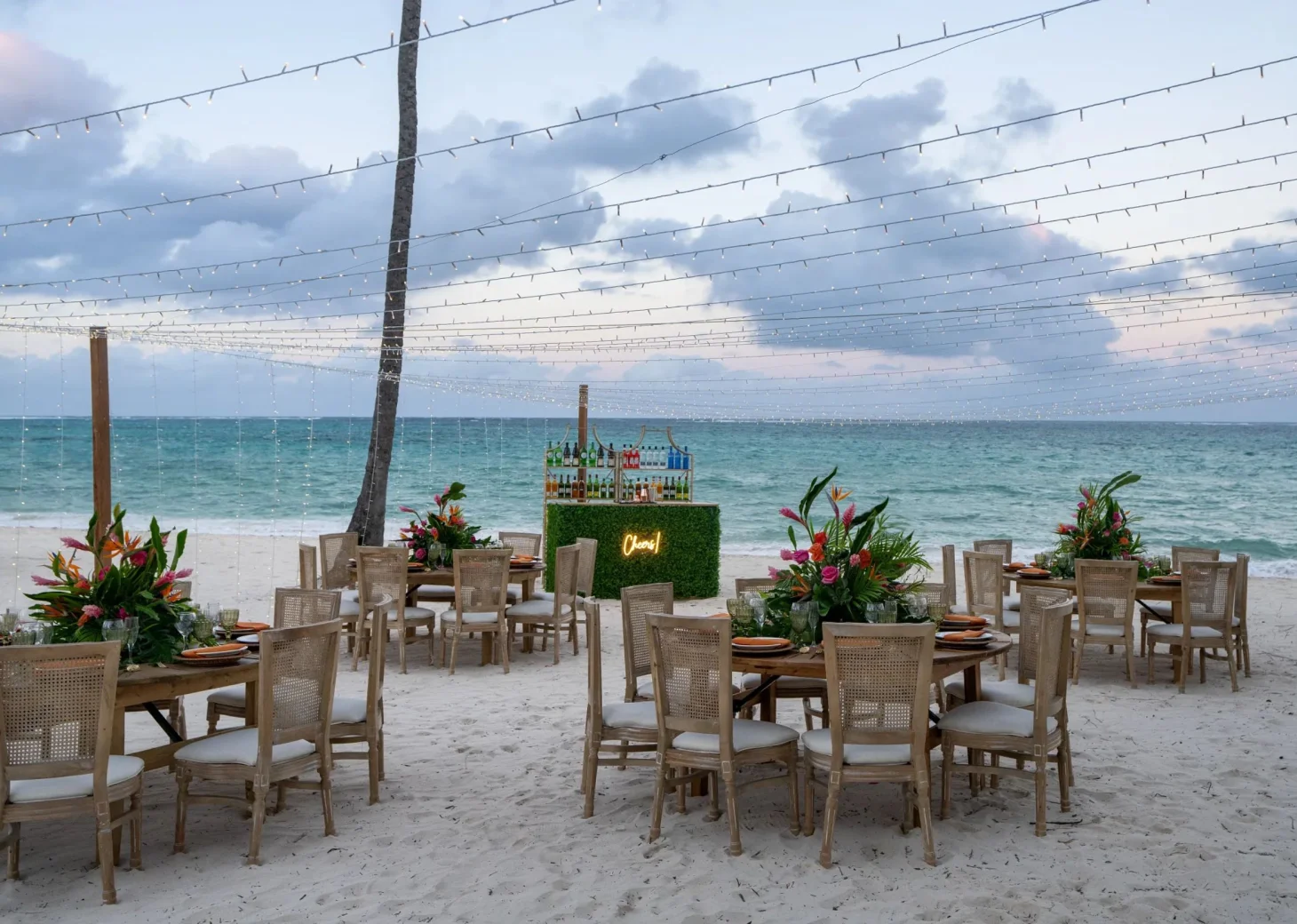 beach venue reception and cocktails at Dreams Flora Resort & Spa