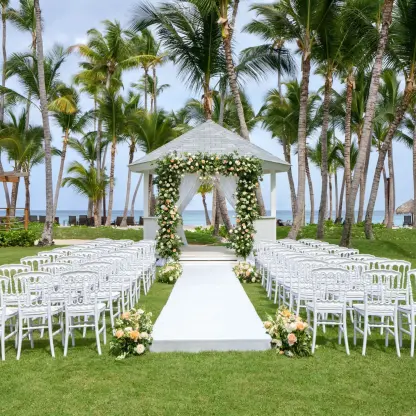 Garden gazebo wedding ceremony at Dreams Flora, Punta Cana
