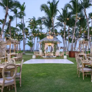 Garden gazebo wedding ceremony and outdoor reception at Dreams Flora, Punta Cana