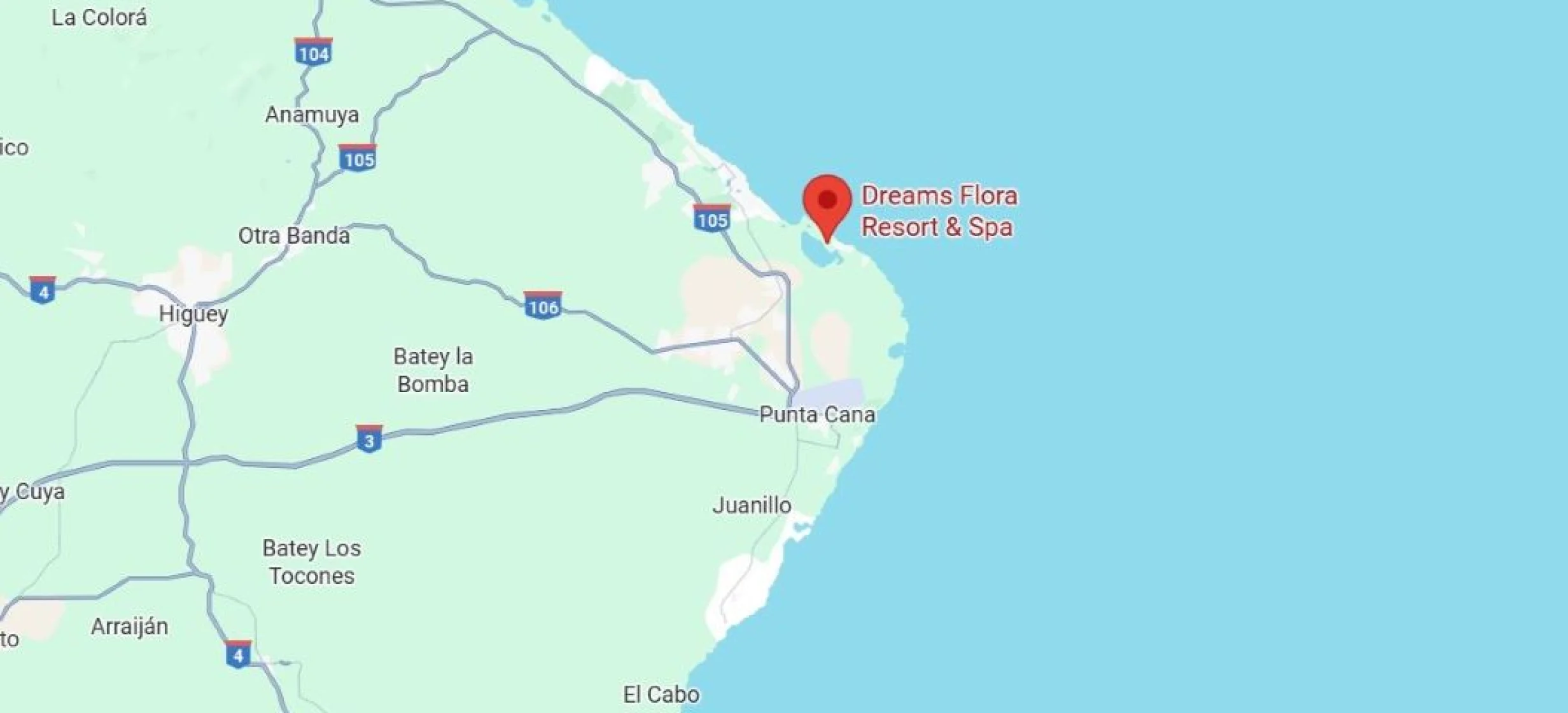 map showing location of Dreams Flora Resort & Spa in Dominican Republic