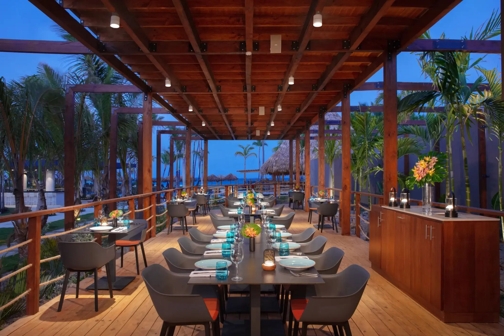 Outdoor terrace at Portofino restaurant at Dreams Flora, Punta Cana