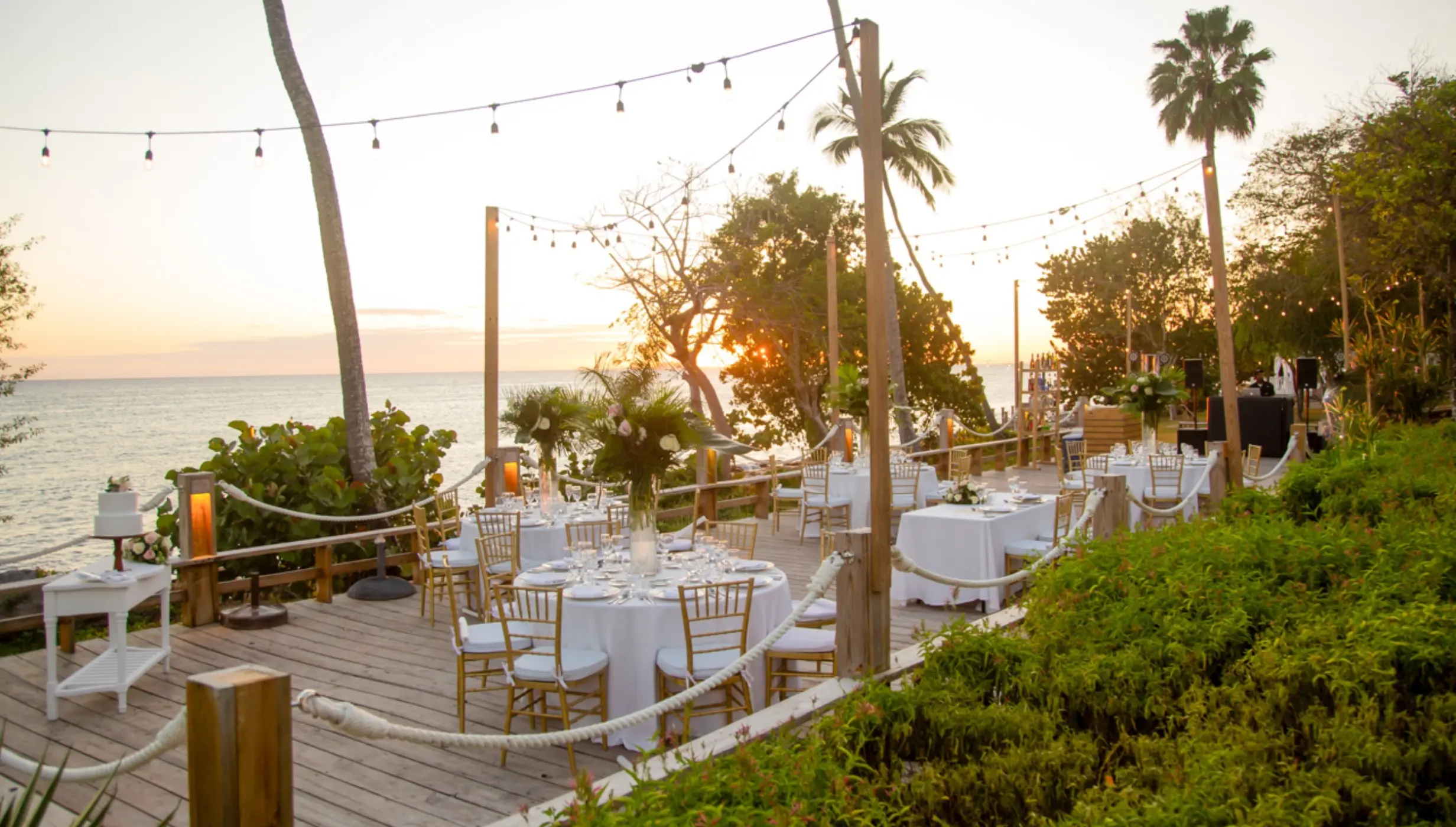 seaside deck shared between Dreams and Secrets La Romana