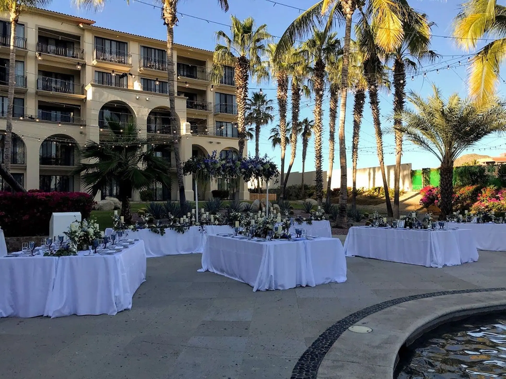 Oceana Terrace wedding reception setup at Dreams Los Cabos, Cabo San Lucas