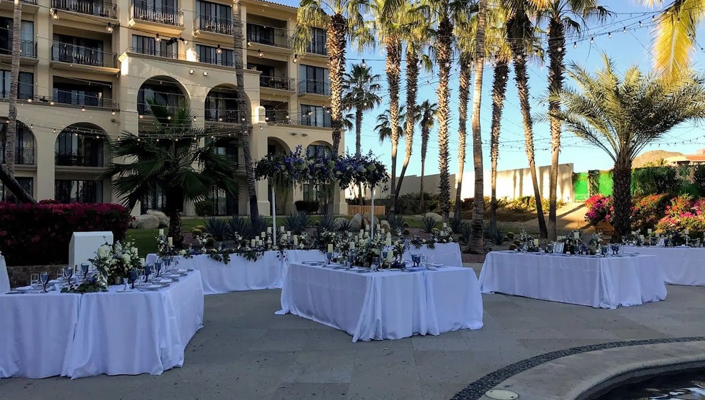 Oceana Terrace wedding reception setup at Dreams Los Cabos, Cabo San Lucas