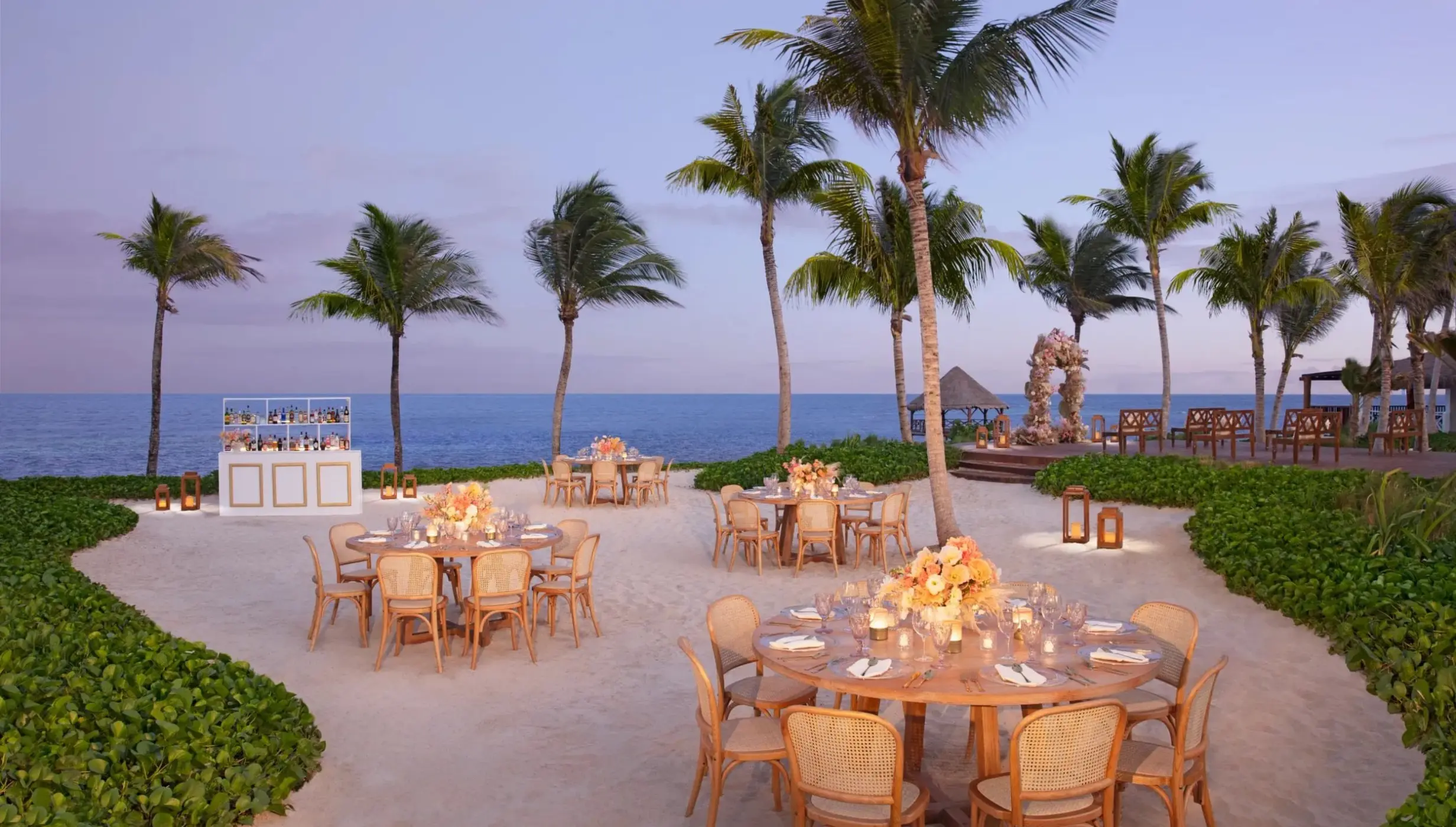 banquet setup on the papaya sand area venue at Dreams Puerto Morelos Resort & Spa