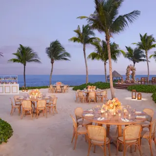 banquet setup on the papaya sand area venue at Dreams Puerto Morelos Resort & Spa