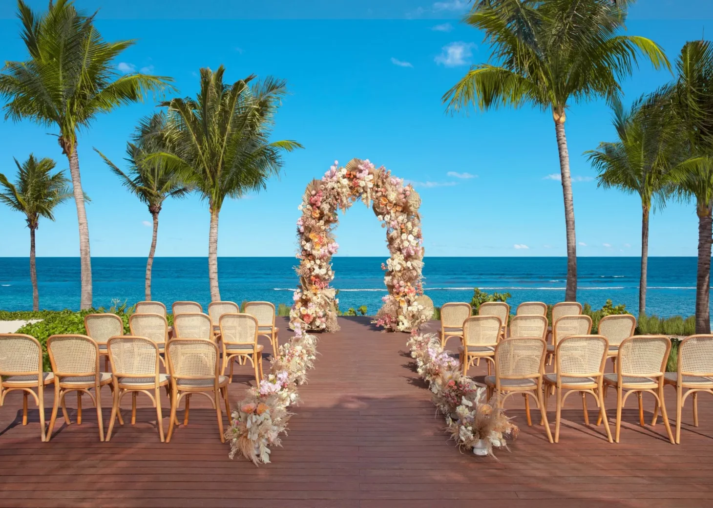 beach deck at the papaya sand area at Dreams Puerto Morelos Resort & Spa