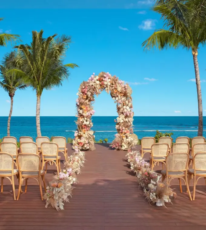 Beachfront wedding ceremony at Dreams Puerto Morelos, Riviera Maya