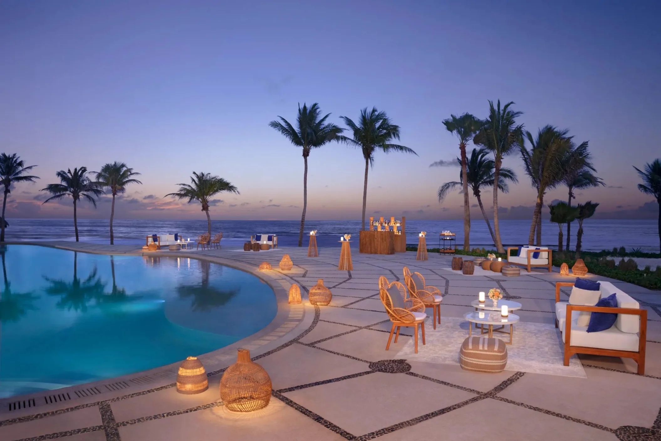 cocktail setup by the pool deck 1 at Dreams Puerto Morelos Resort & Spa