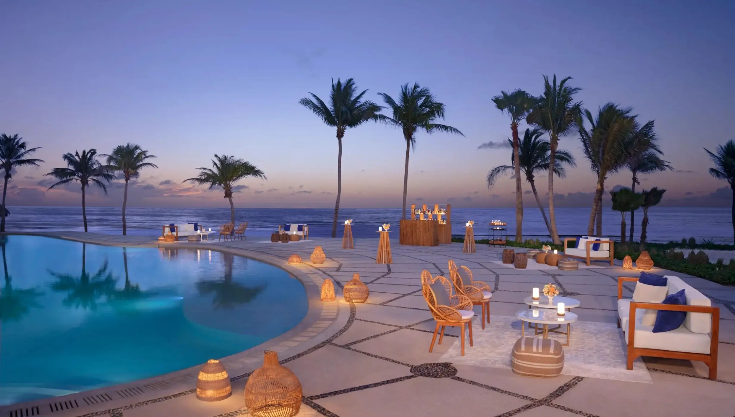 cocktail setup by the pool deck 1 at Dreams Puerto Morelos Resort & Spa