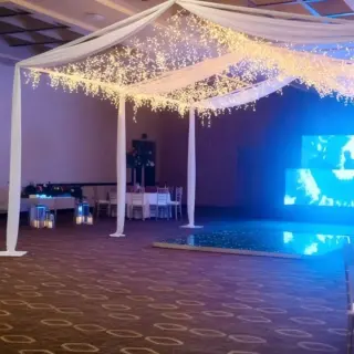 Granada Ballroom wedding reception with canopy lights at Dreams Puerto Morelos, Riviera Maya