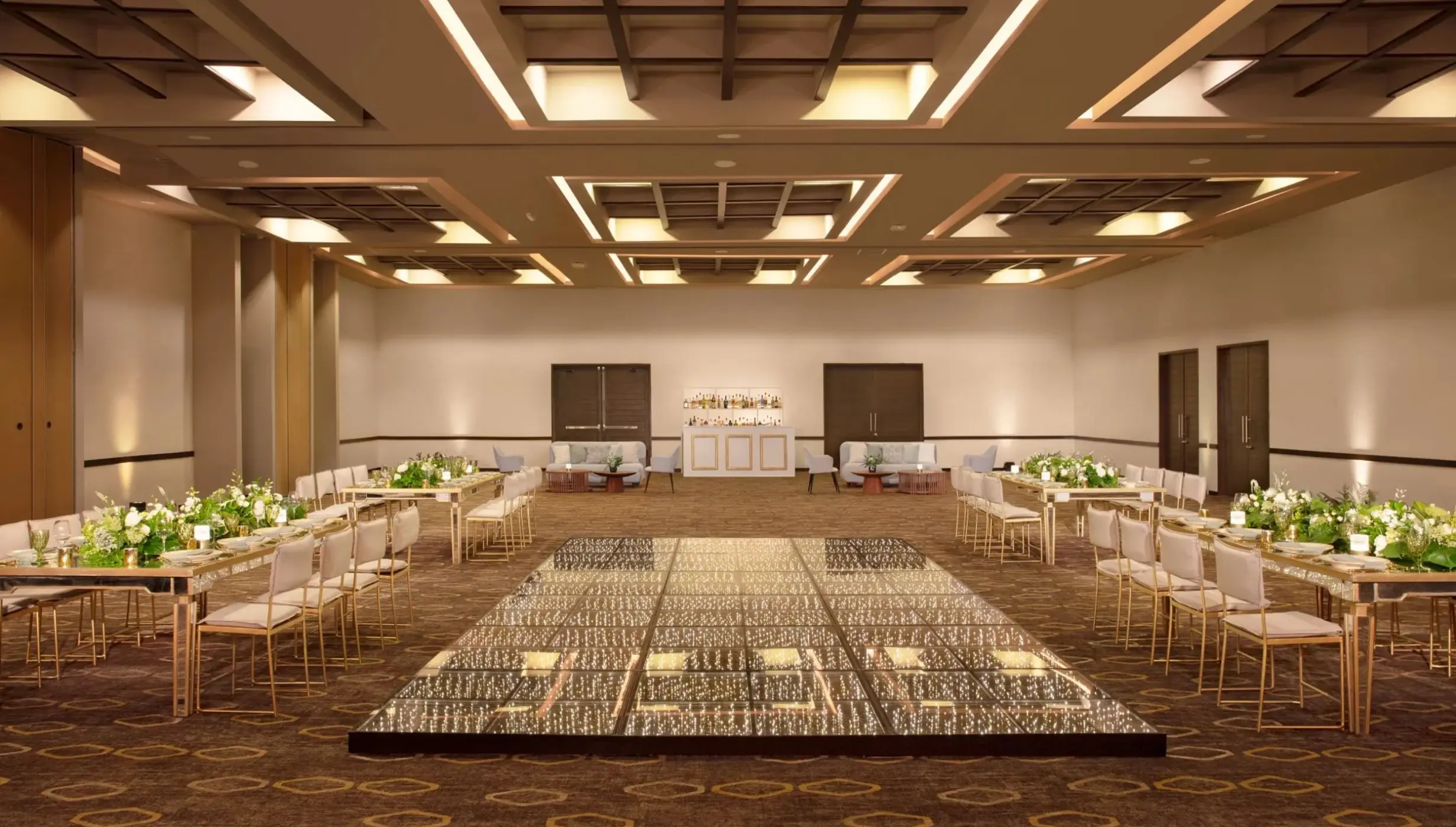 Granada Ballroom wedding reception with dance floor at Dreams Puerto Morelos, Riviera Maya