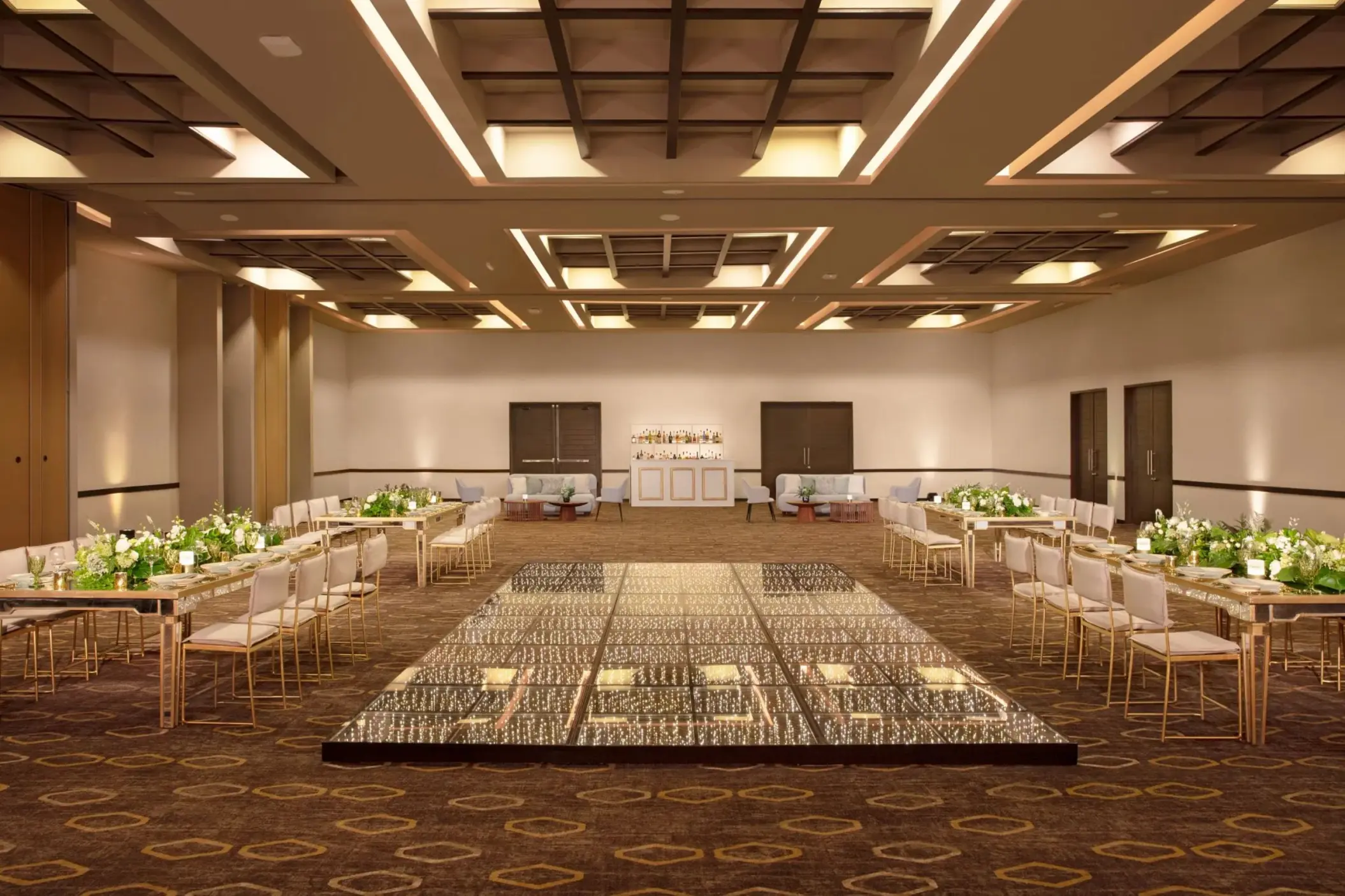 Granada Ballroom wedding reception with dance floor at Dreams Puerto Morelos, Riviera Maya