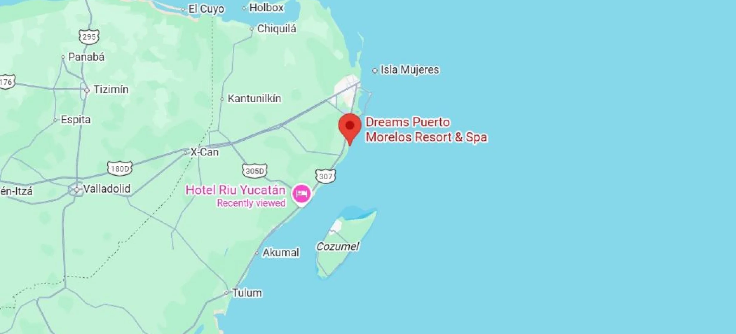 map showing location of dreams puerto morelos in mexico
