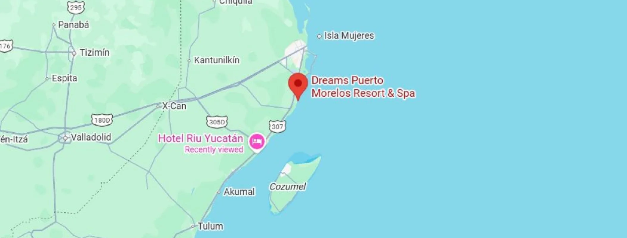map showing location of dreams puerto morelos in mexico