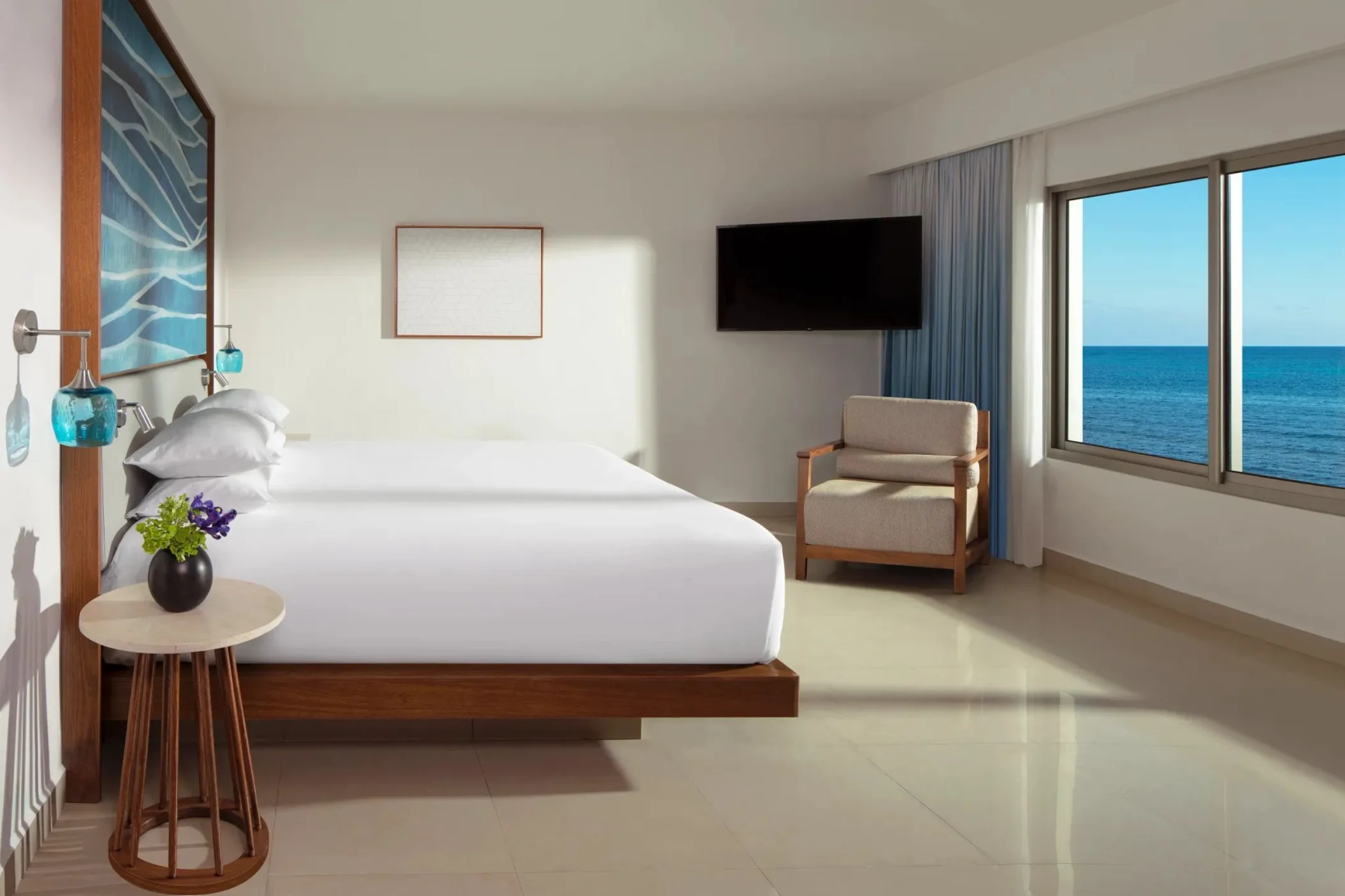 master suite bedroom of ocean view suite at Dreams Puerto Morelos Resort & Spa