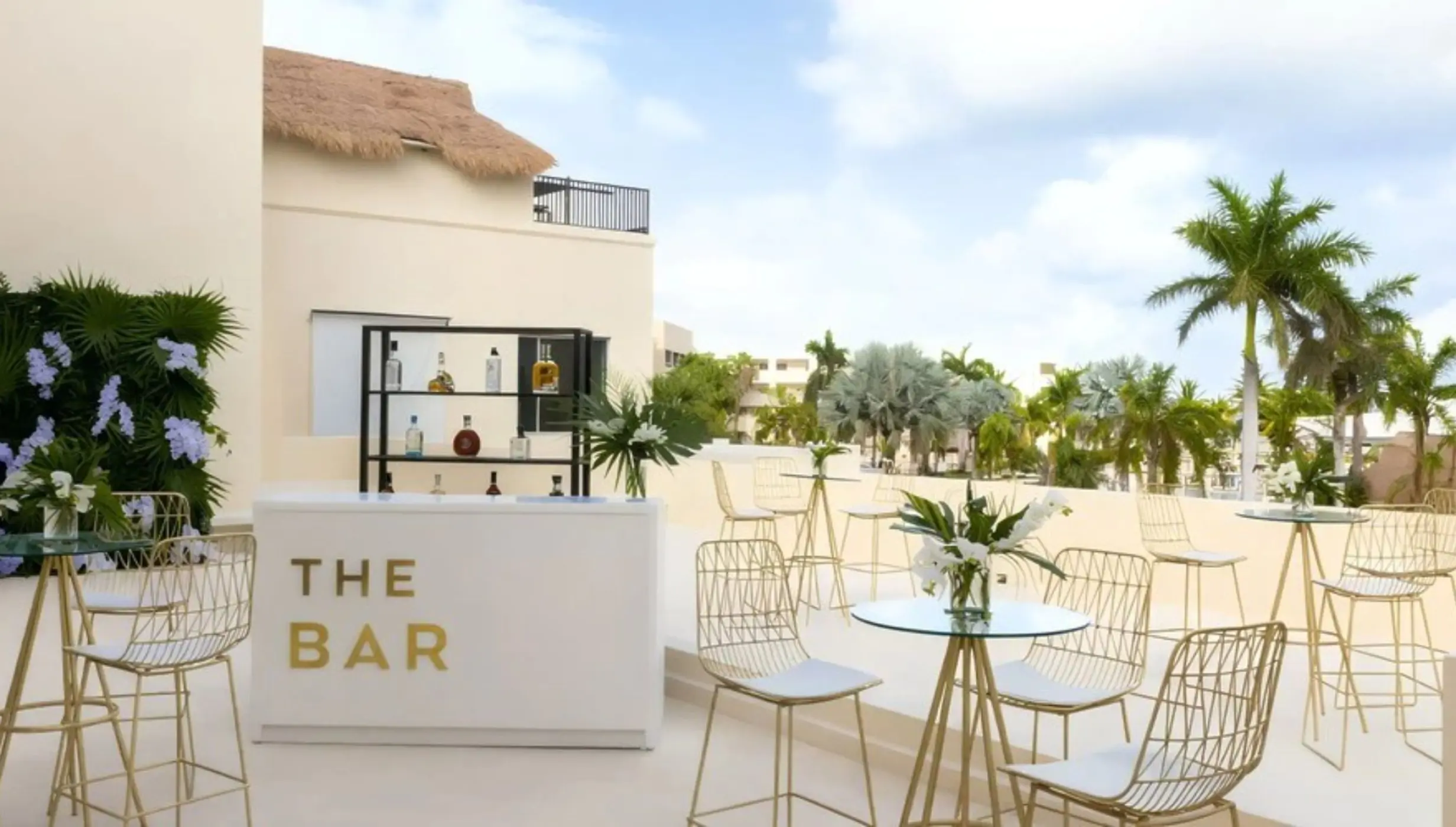 Cocktail reception setup on the Toronja Terrace at Dreams Puerto Morelos, Riviera Maya