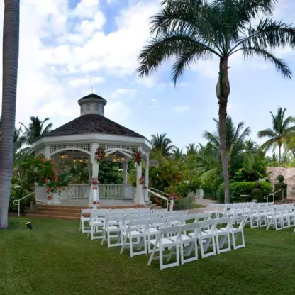 Garden wedding ceremony setup at the Dreams Rose Hall gazebo, Montego Bay