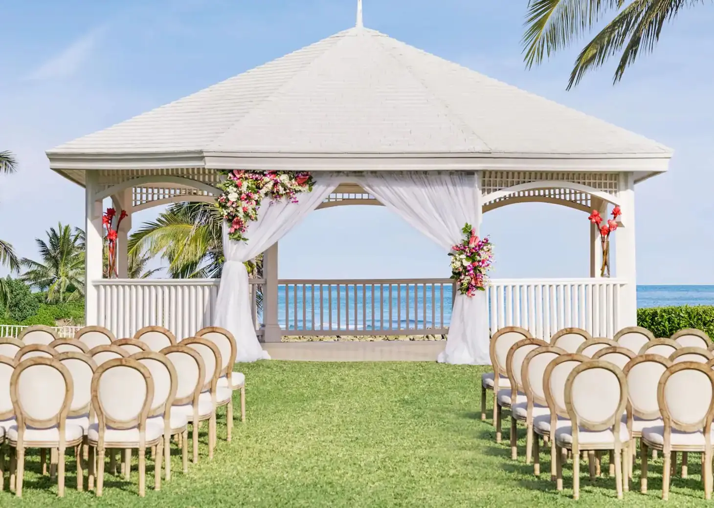 Oceanfront wedding ceremony gazebo at Dreams Rose Hall, Montego Bay