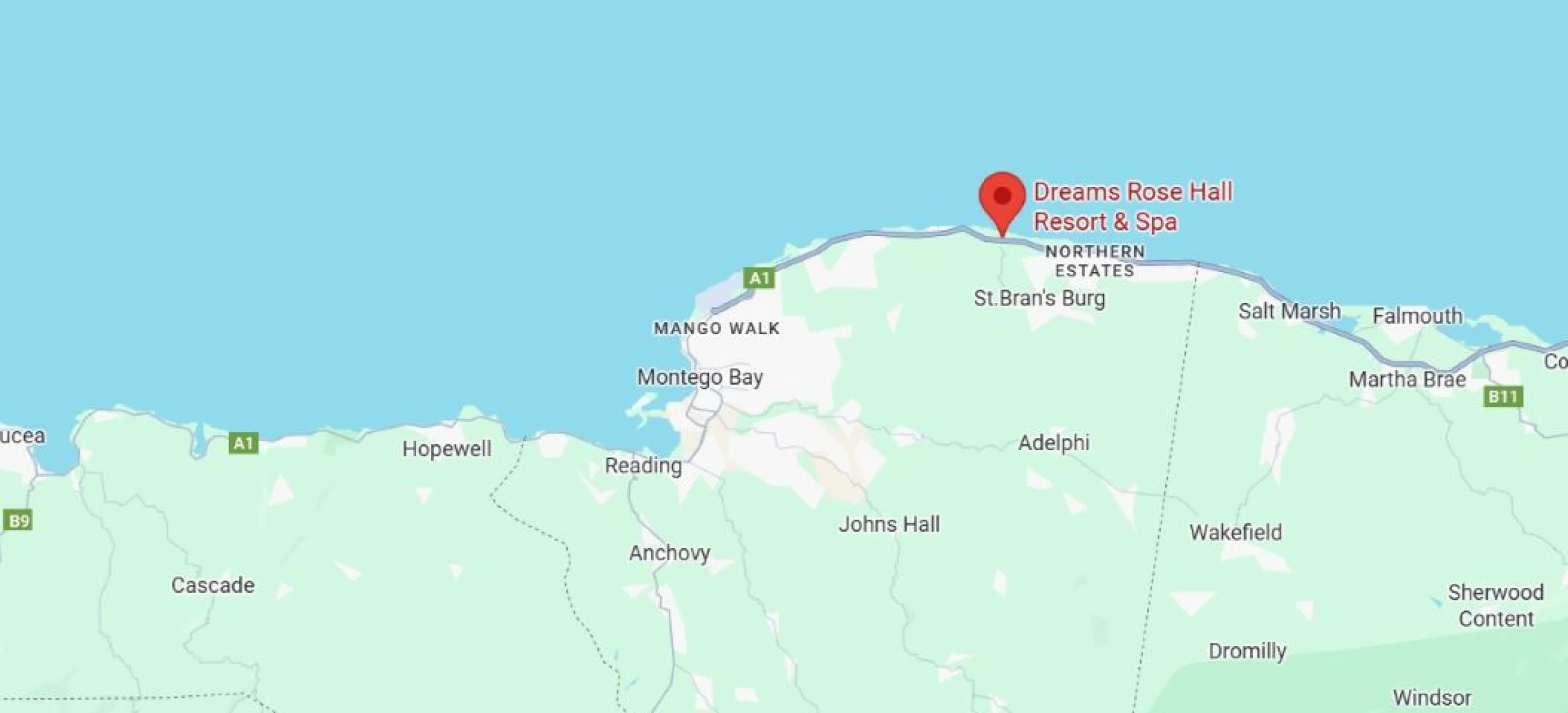map showing location of Dreams Rose Hall Resort & Spa in Jamaica