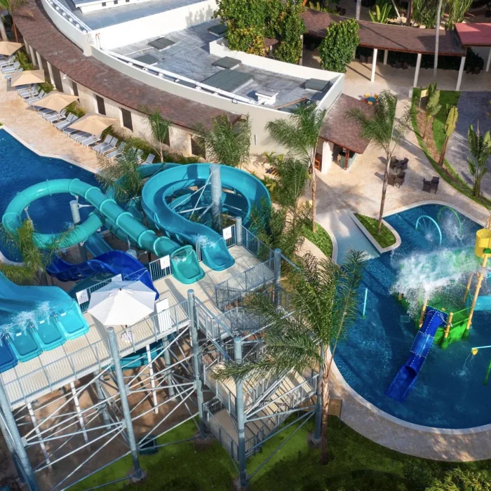 aerial view of the waterpark and kids pool at Dreams Royal Beach Punta Cana