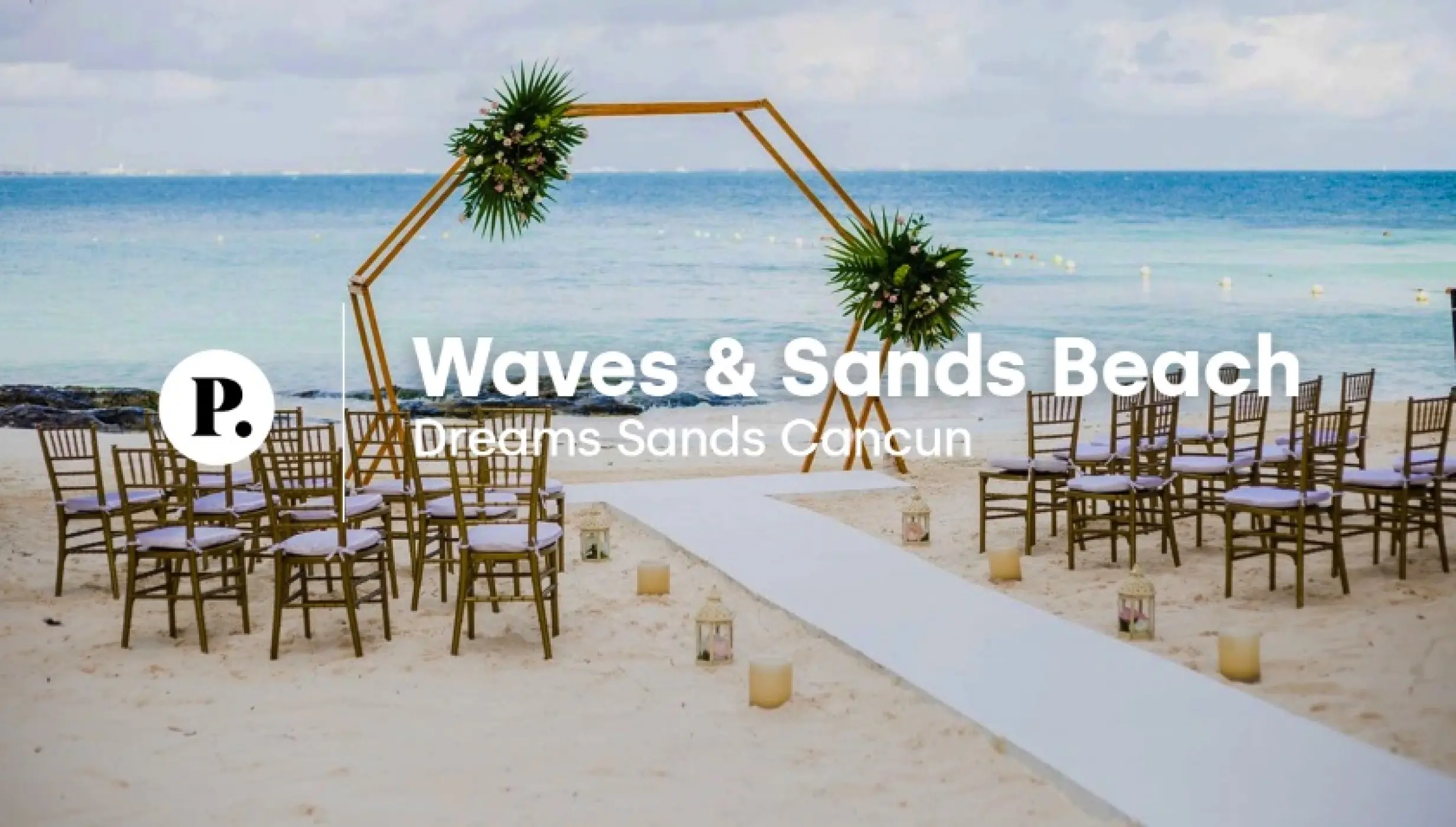 Hexagonal wooden arch for a beach ceremony at Dreams Sands Cancun