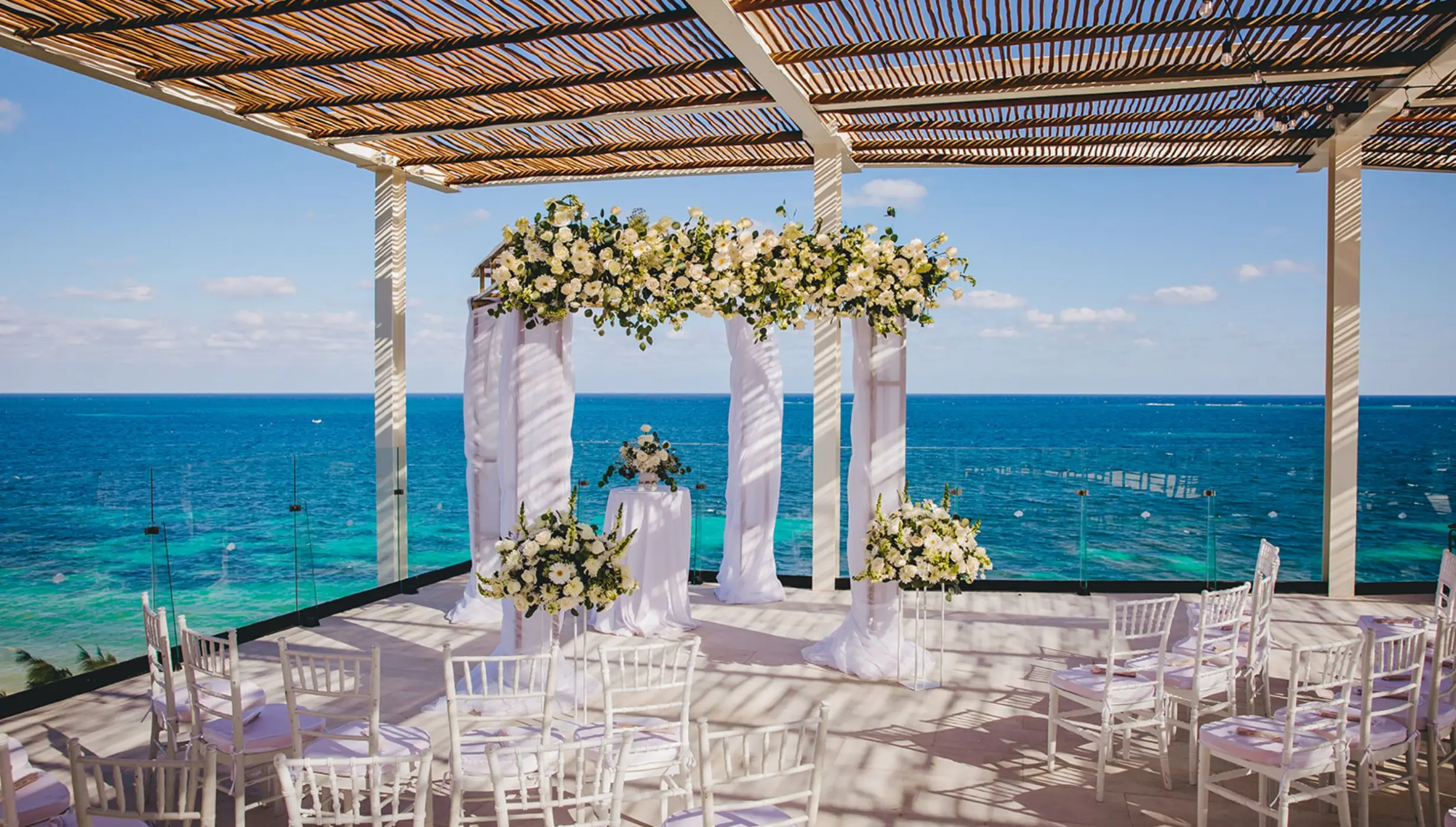 Sky rooftop wedding ceremony at Dreams Sapphire, Riviera Maya