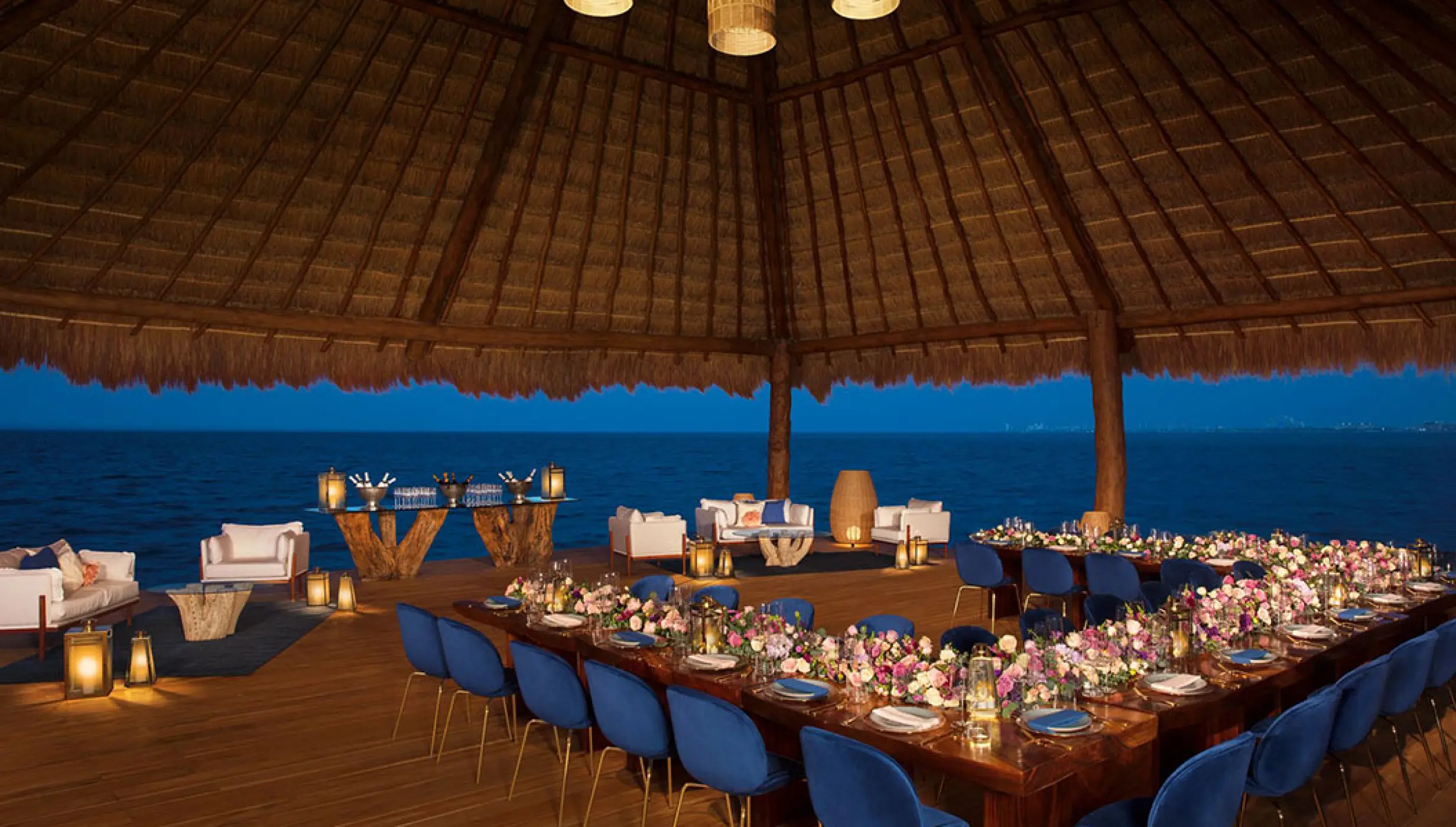 Dinner reception in Ocean Deck Palapa at Dreams Vista Cancun Golf and Spa