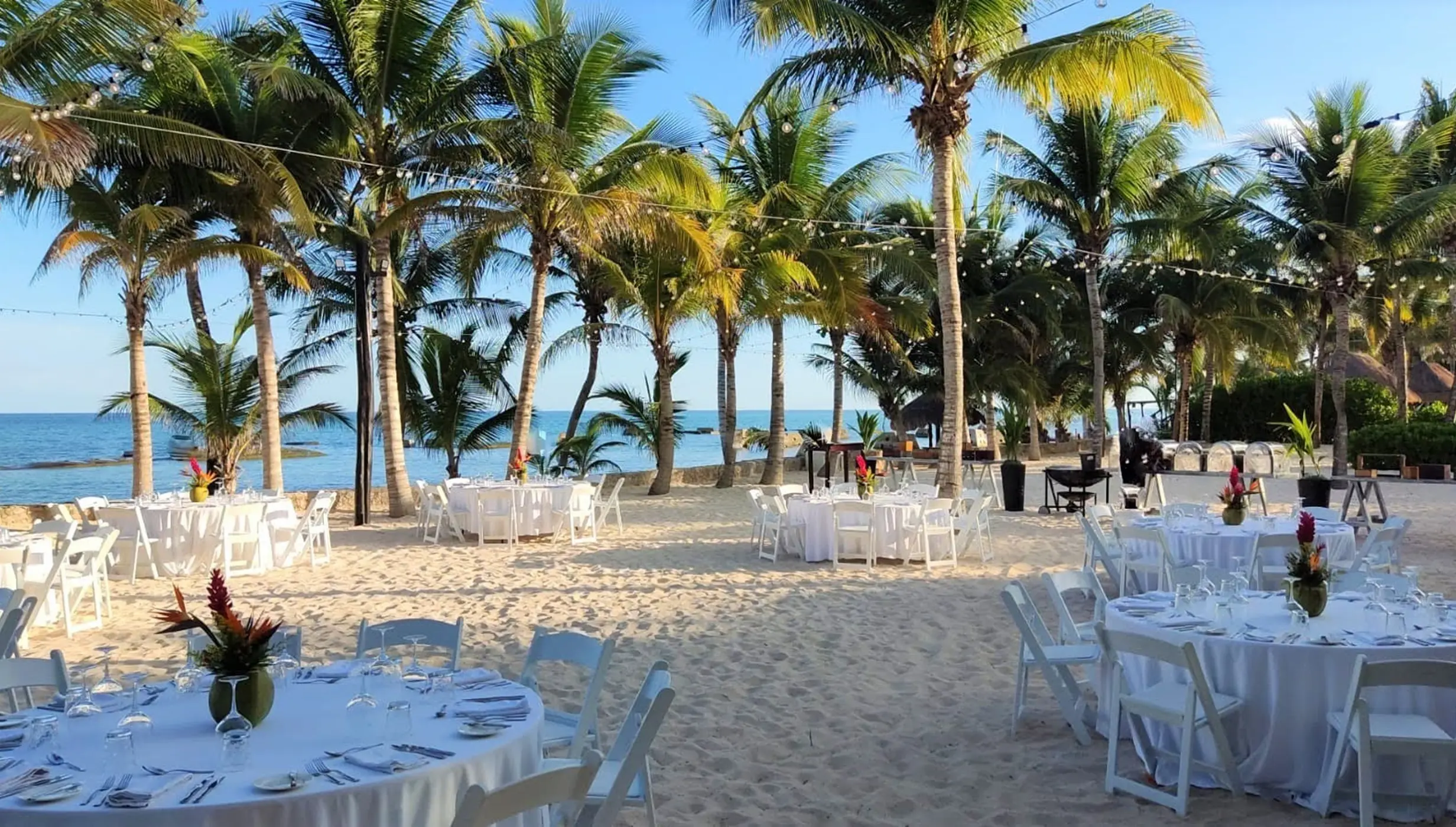 Fuentes venue beach wedding reception at El Dorado Royale, Riviera Maya