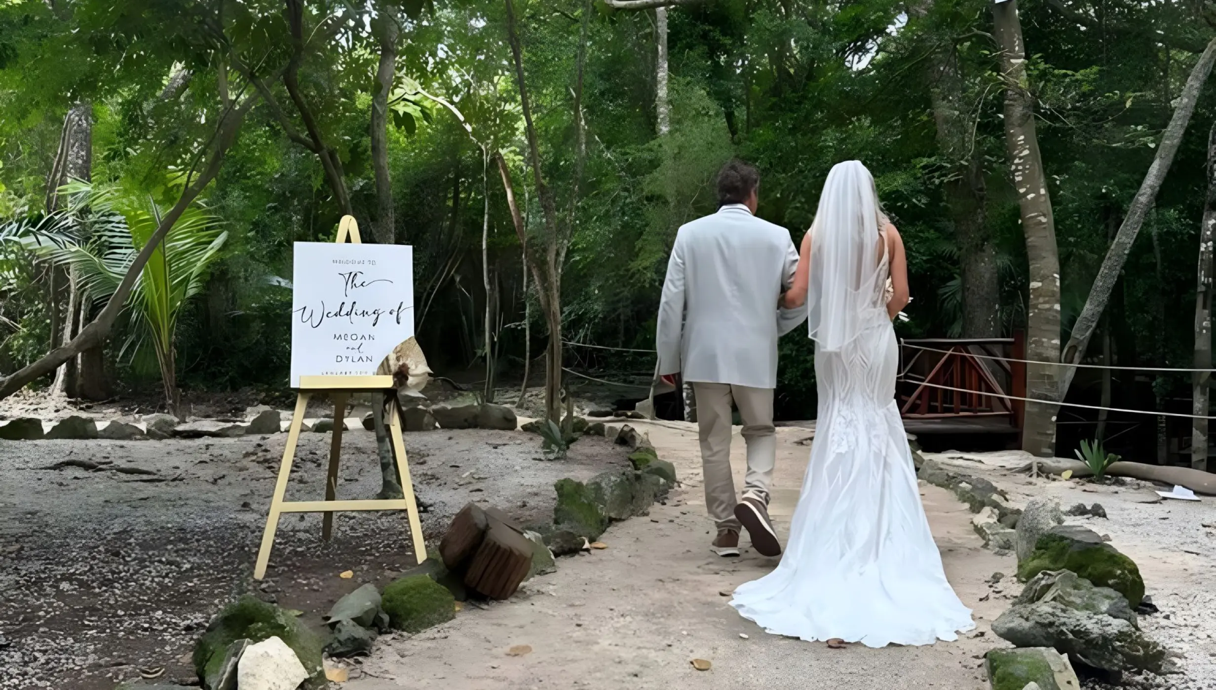 Bride and groom at the Jungle Rock venue at El Dorado