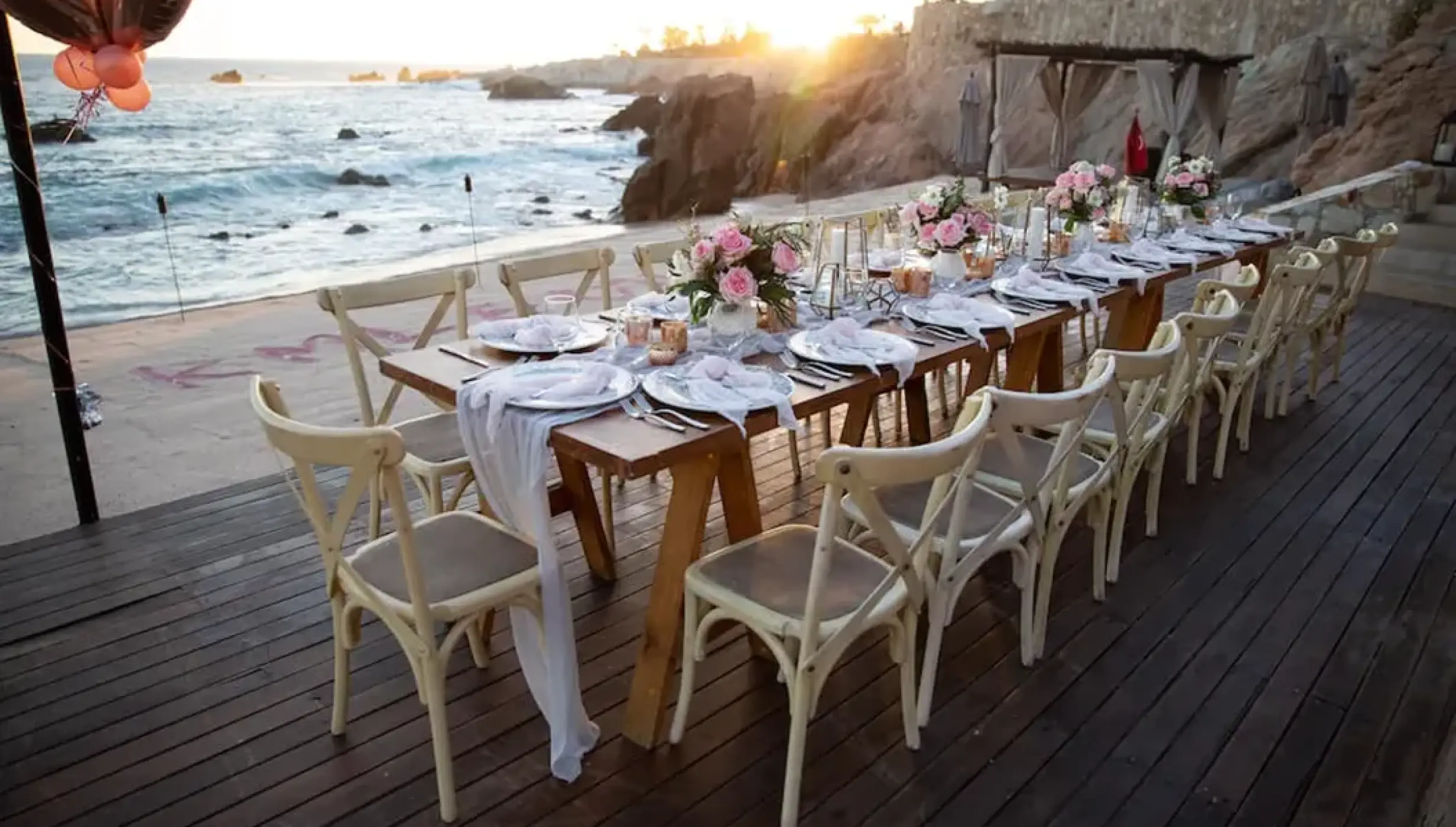 Beachfront wedding reception table at Esperanza Cabo San Lucas