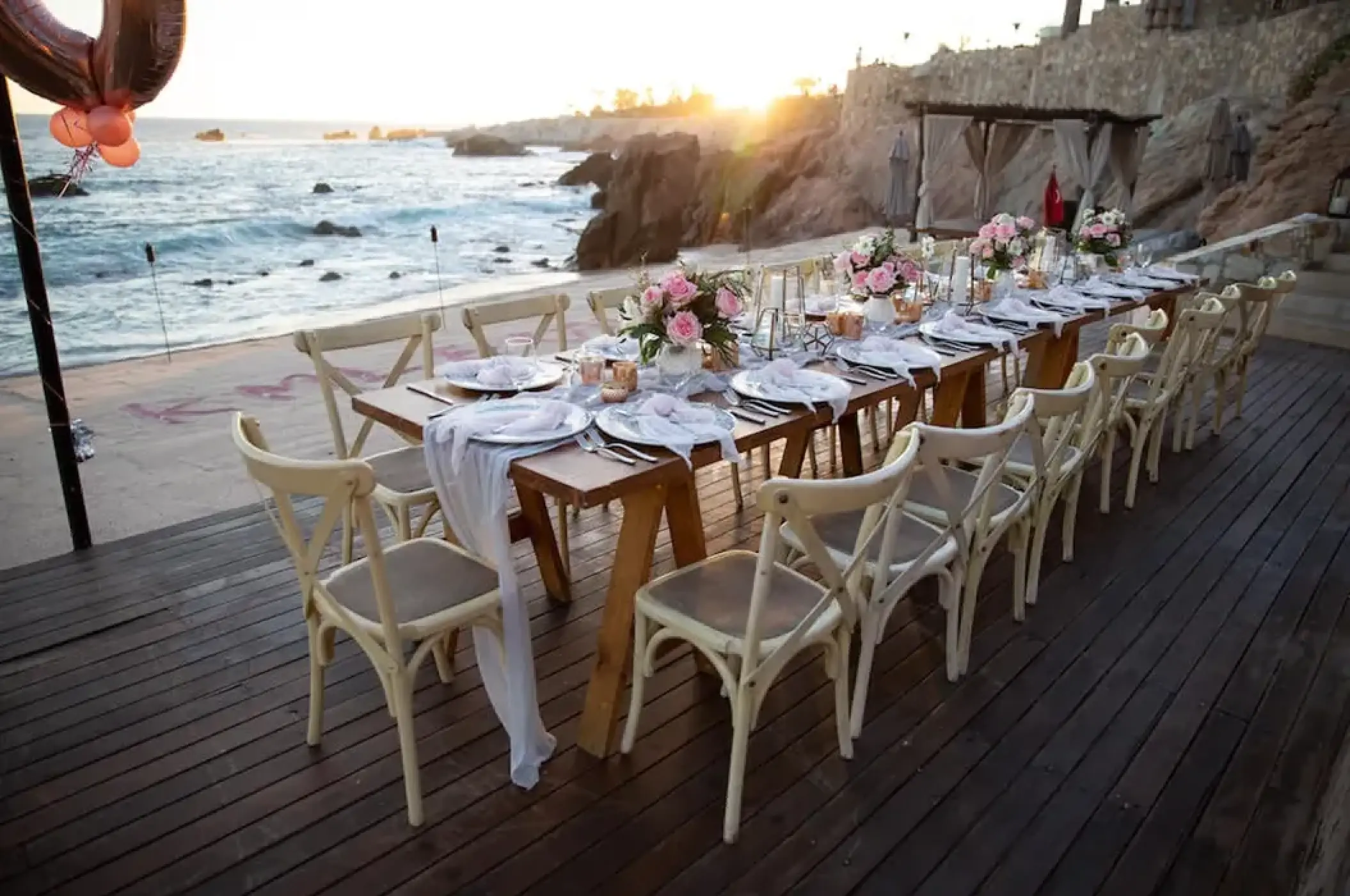 Beachfront wedding reception table at Esperanza Cabo San Lucas