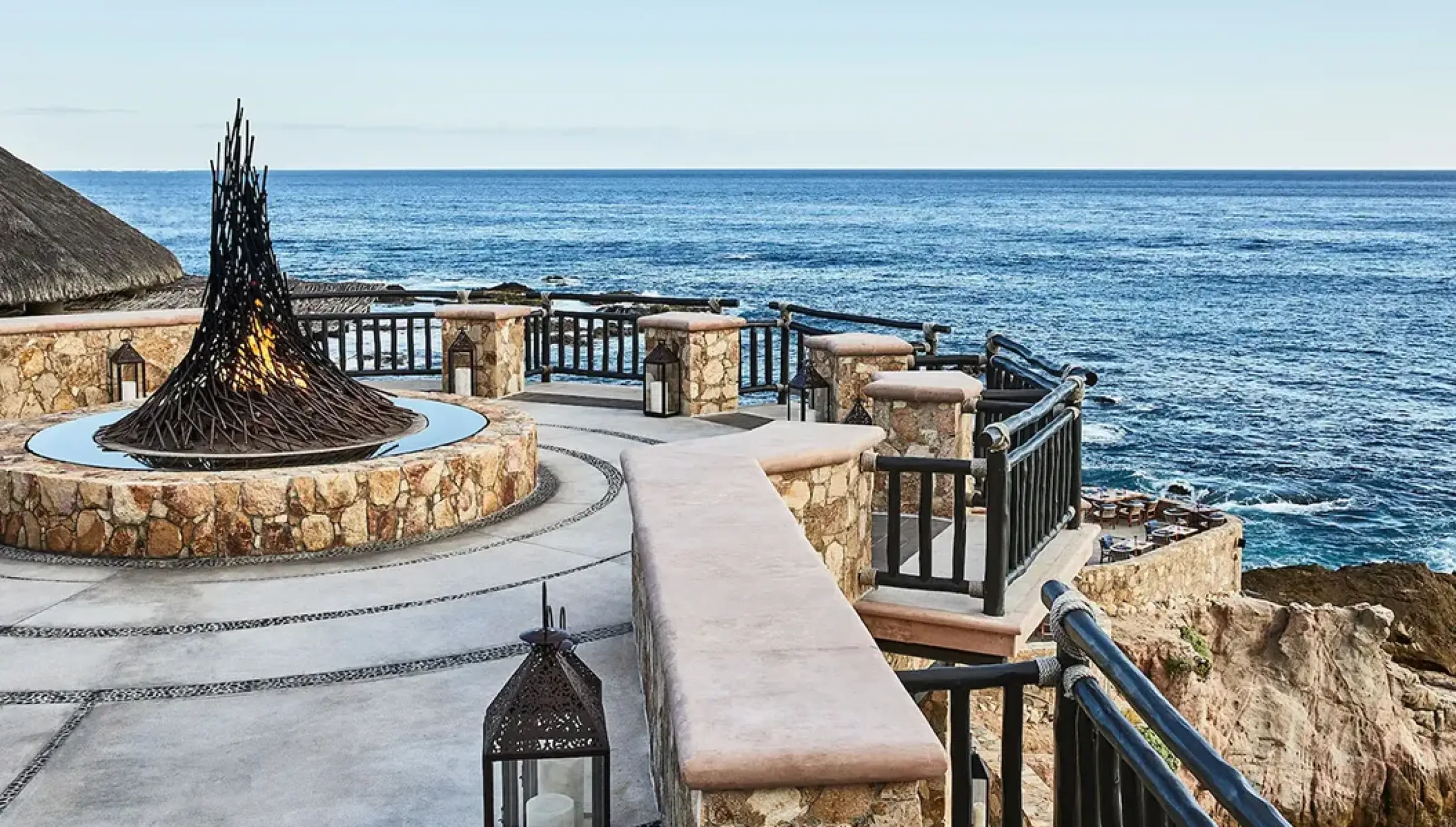 Esperanza Cabo San Lucas terrace with a fire pit overlooking the ocean