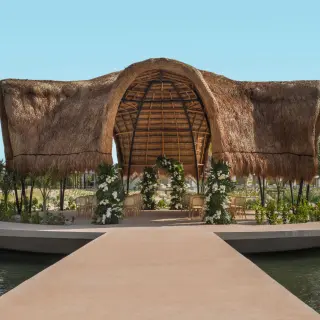 Oasis gazebo wedding ceremony setup at Excellence Coral Playa Mujeres, Cancun