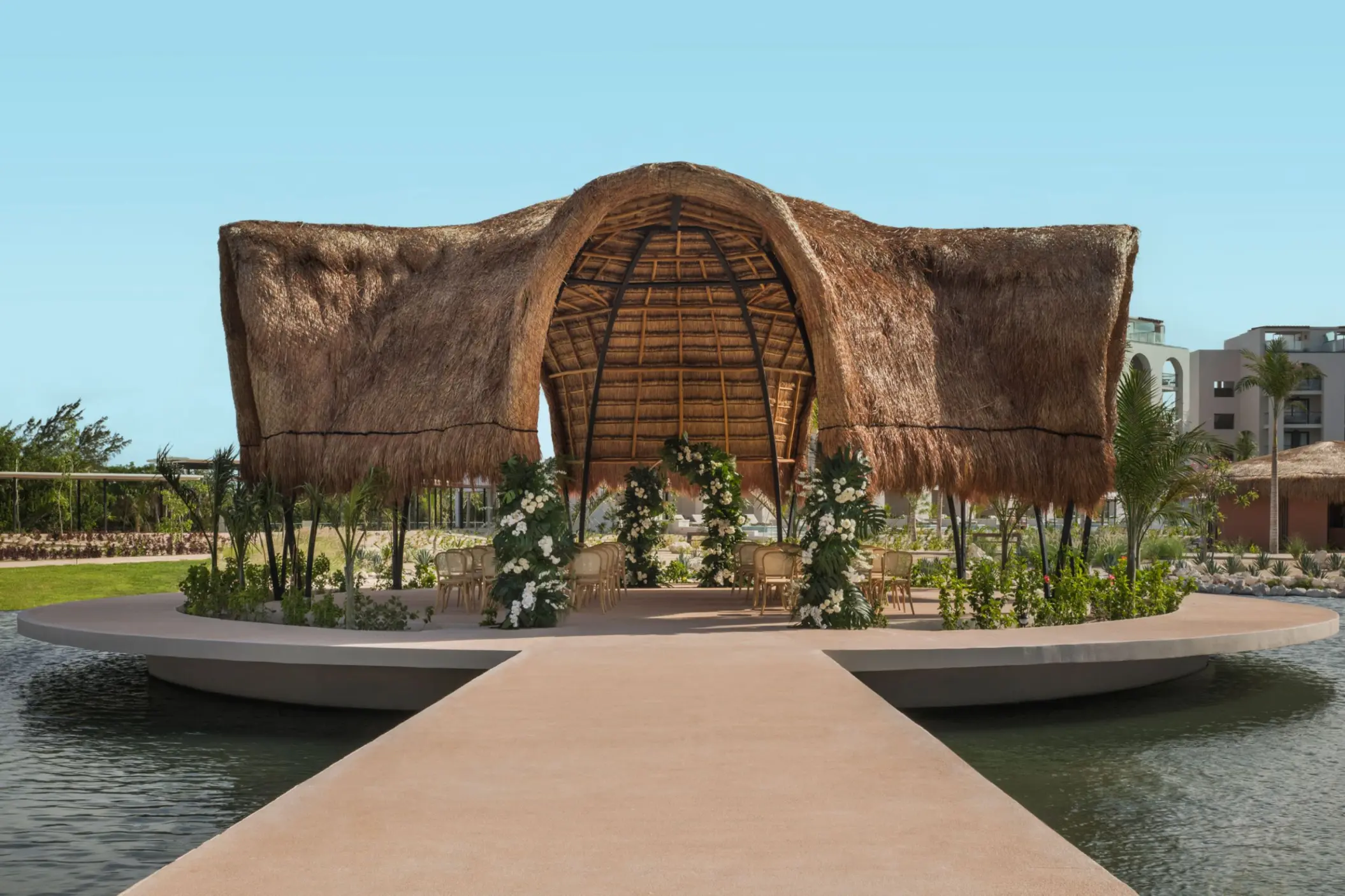 Oasis gazebo wedding ceremony setup at Excellence Coral Playa Mujeres, Cancun