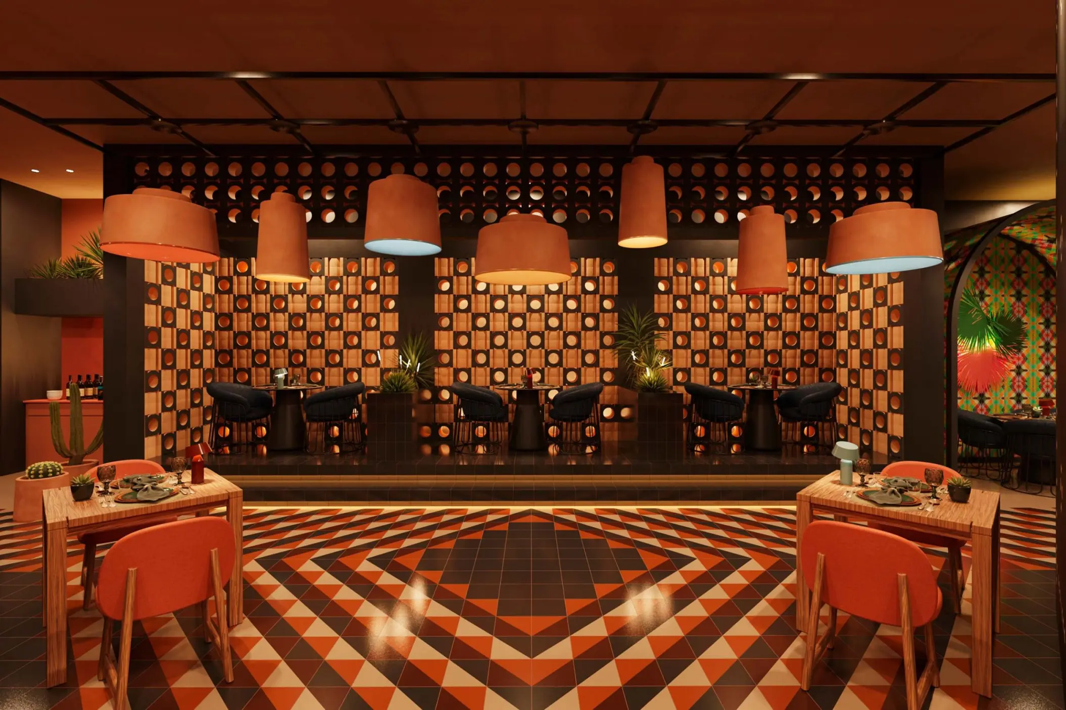 Modern interior of Raices restaurant at Excellence Coral Playa Mujeres, Cancun
