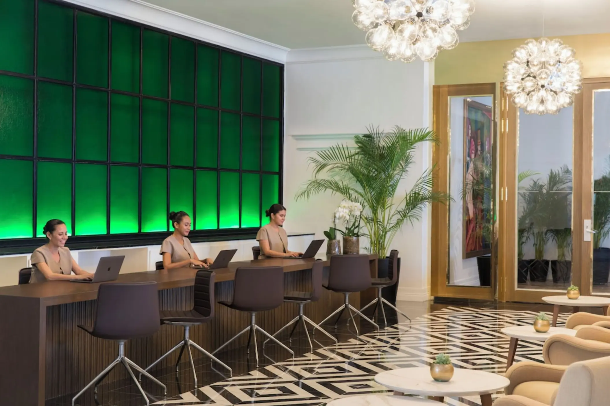 Reception desk and lobby lounge at Excellence Coral Playa Mujeres, Cancun