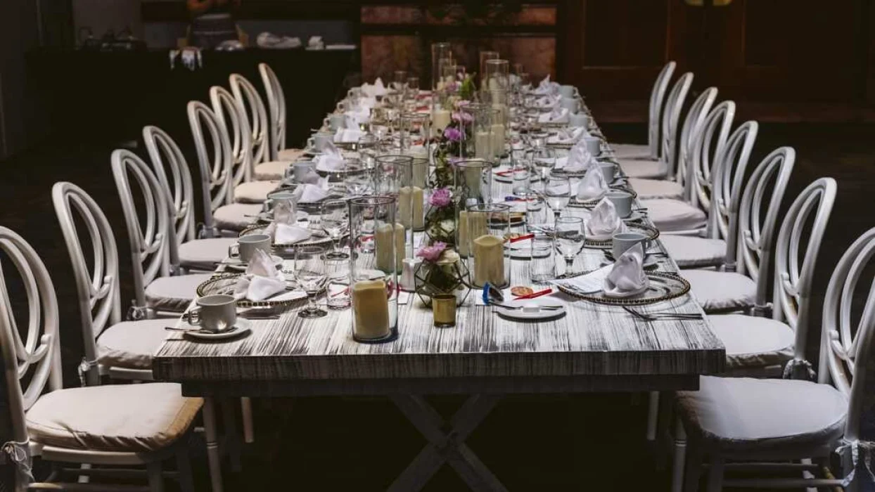dinner table setup in ballroom at Fiesta Americana Condesa Cancun