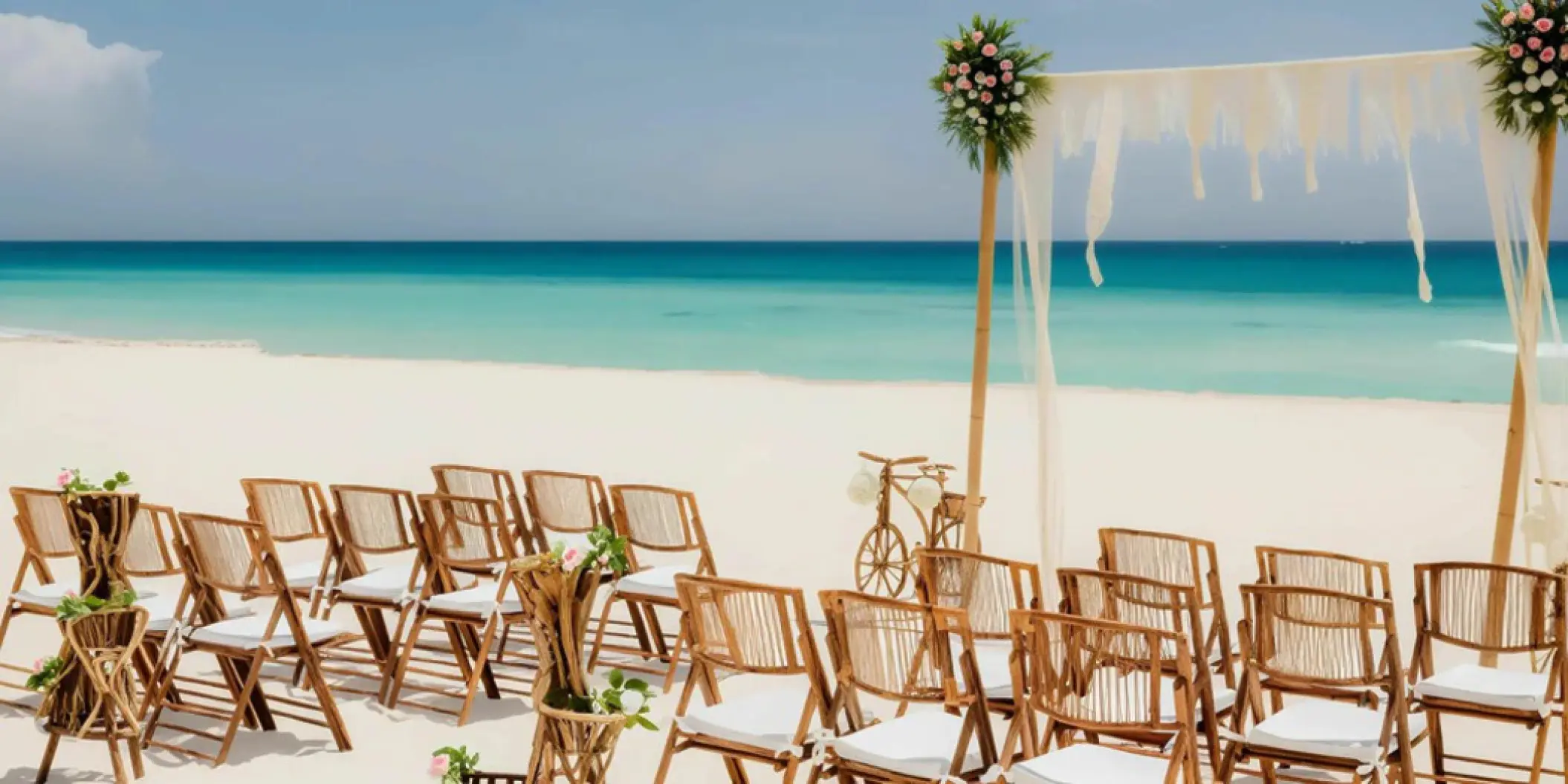 Beachfront wedding ceremony setup at Fiesta Americana Condesa, Cancun