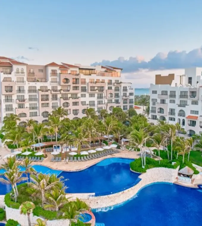 Fiesta Americana Condesa tiered outdoor pools and resort exterior, Cancun