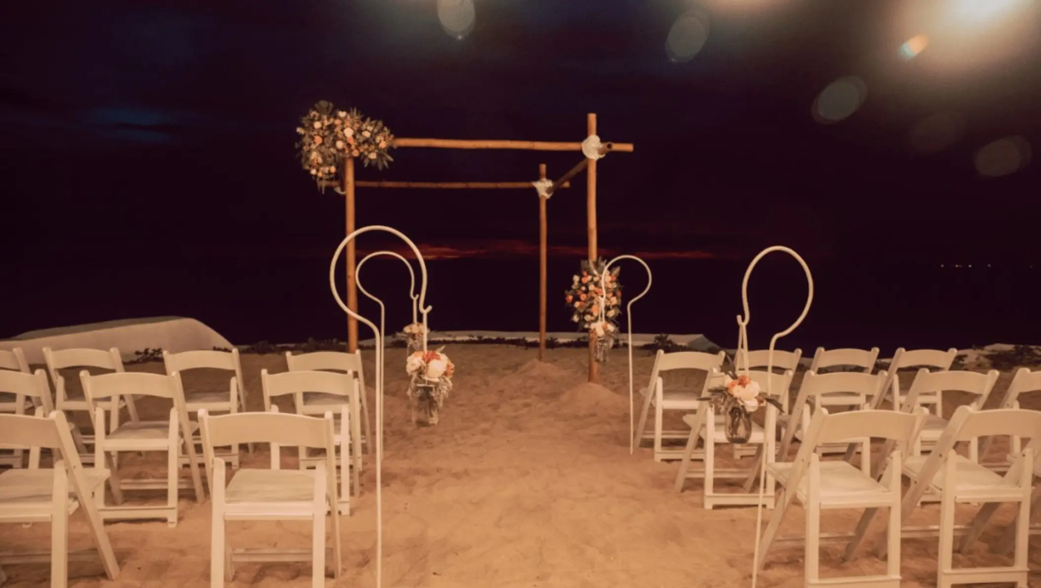 Evening beach ceremony setup at Fiesta Americana Cozumel, Cozumel