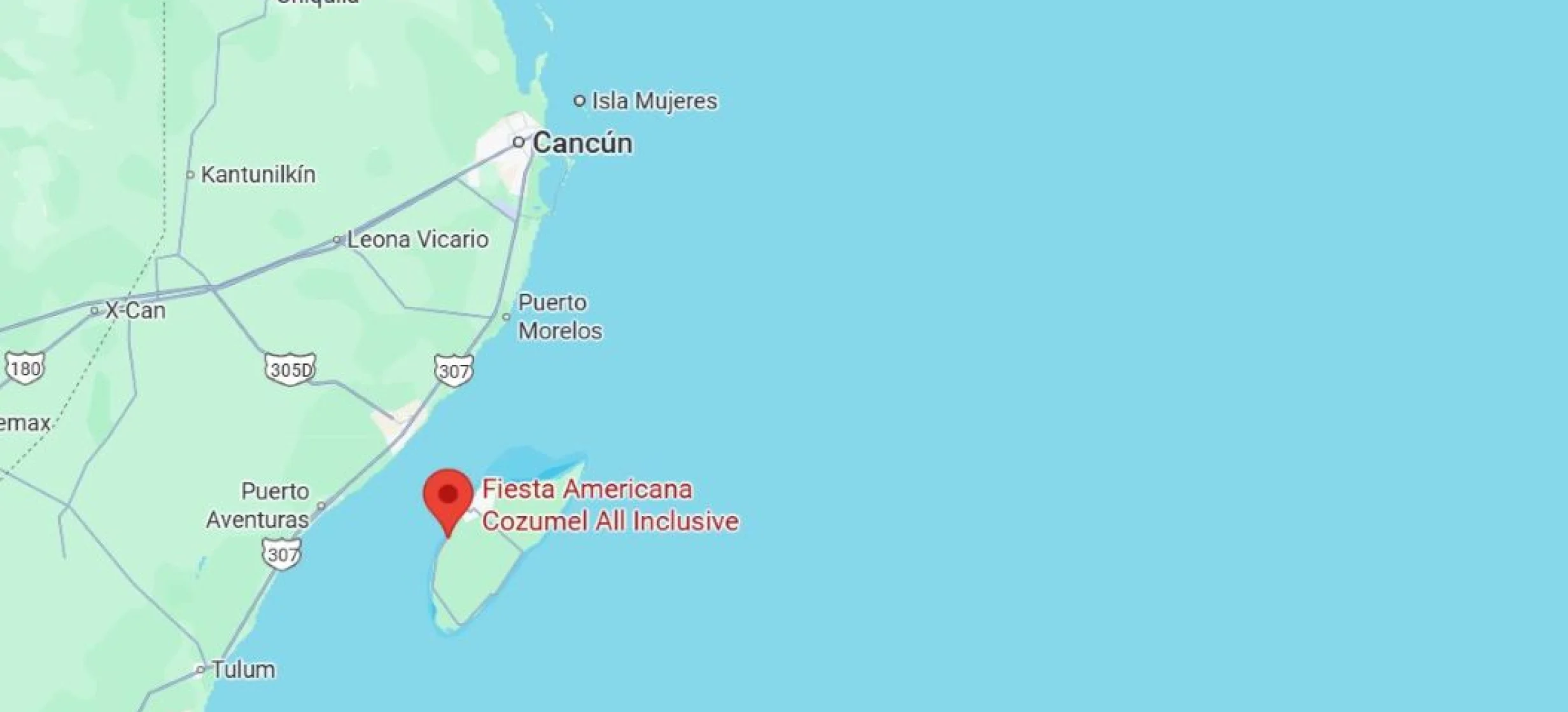 map showing location of Fiesta Americana Cozumel in Mexico