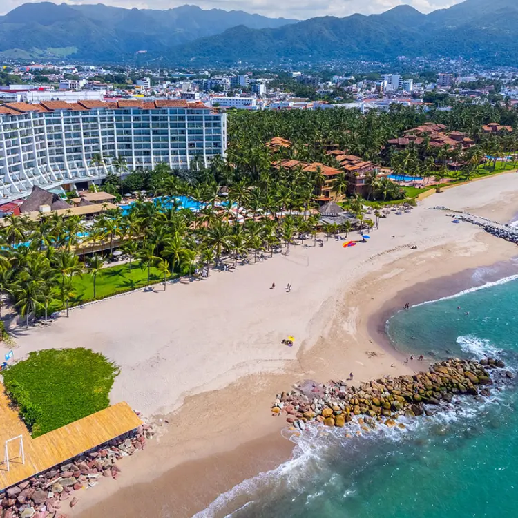Aerial view of Fiesta Americana Puerto Vallarta beachfront and resort exterior, Puerto Vallarta